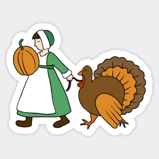 Thanksgiving Pilgrim and Turkey Sticker